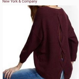 NY&Co SOHO STREET Burgandy LaceUp Back Sweater